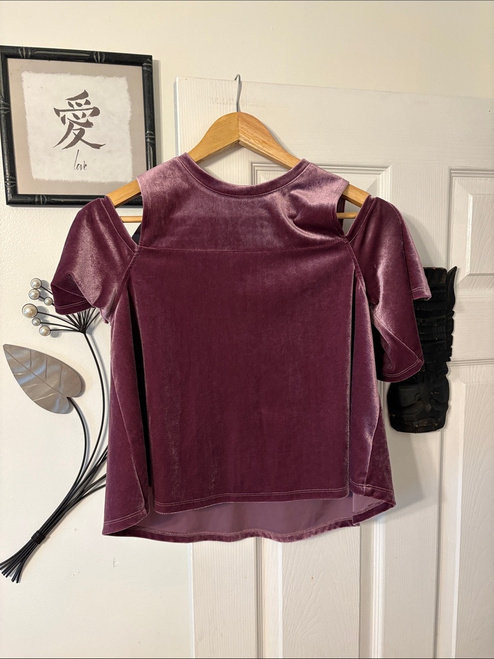 Walter Baker Velvet Cold-Shoulder Top in Plum Burgundy